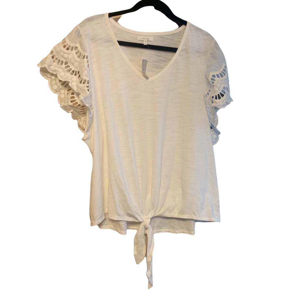 Maurice’s plus size crocheted sleeve v-
neck top 2X white